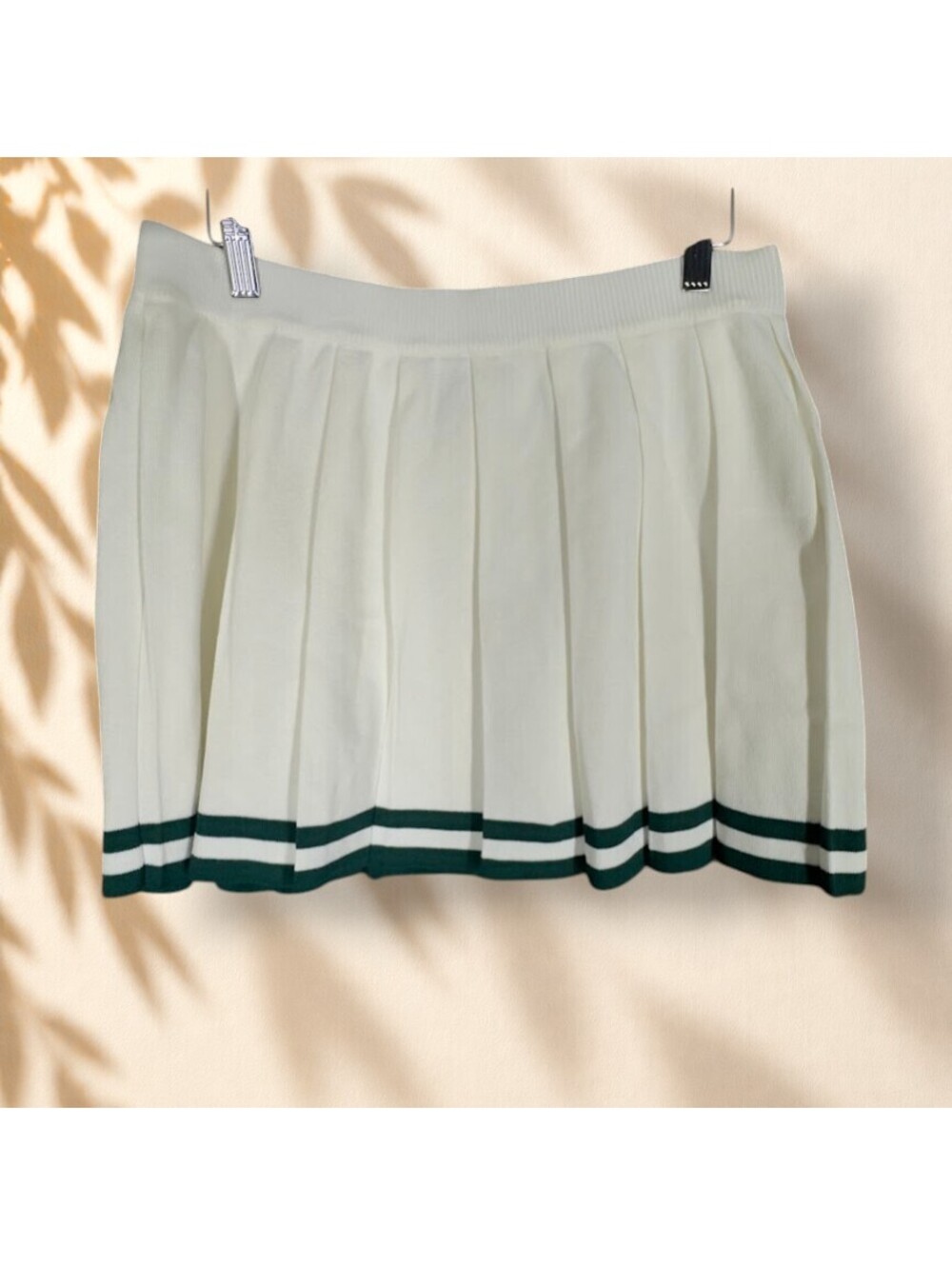 New BeShe Skirt Women M Medium White Striped Mini Short Pleated Mid Rise Pull On